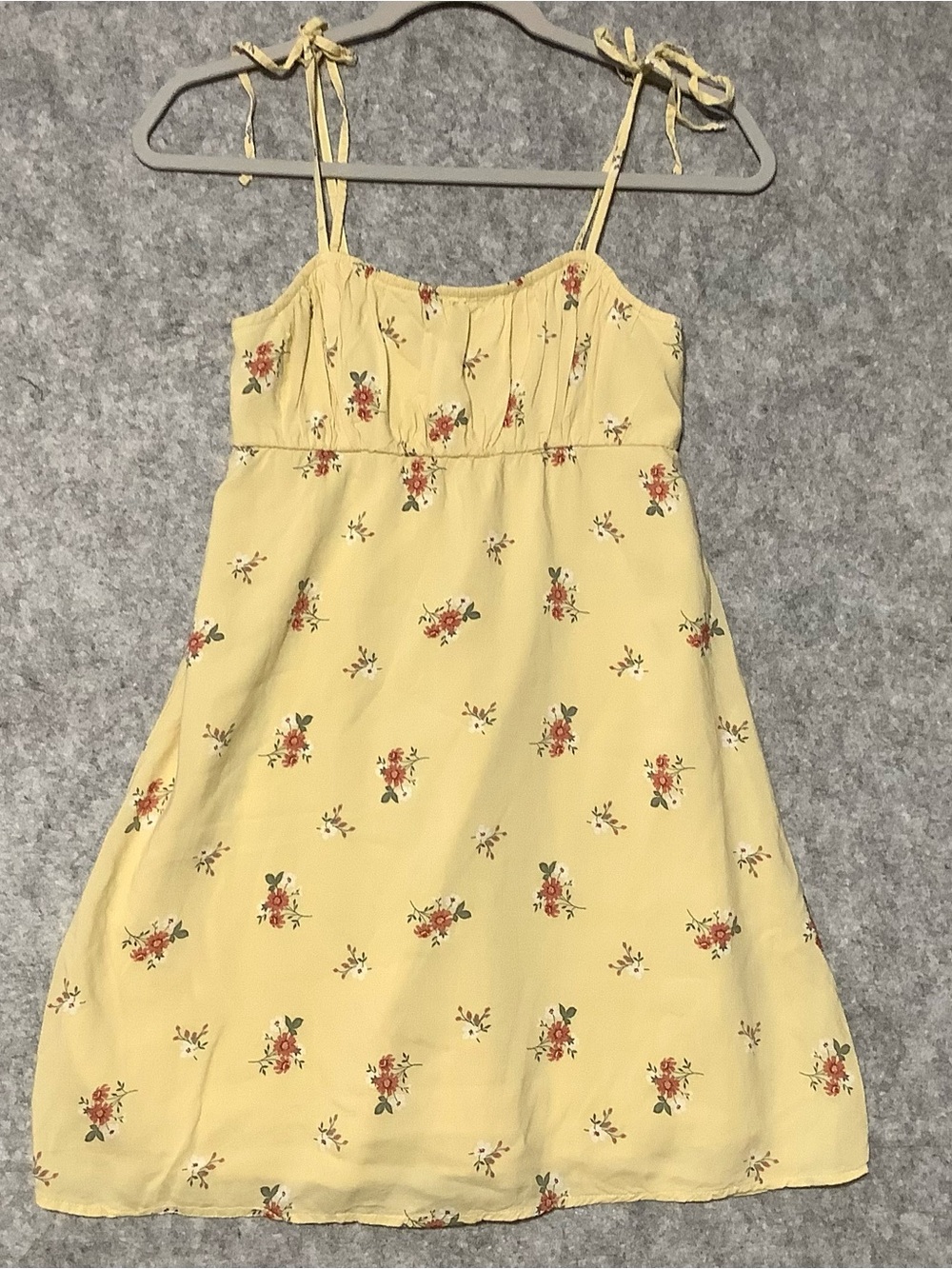 Hollister Yellow Floral Tie-Shoulder Lined Mini Dress